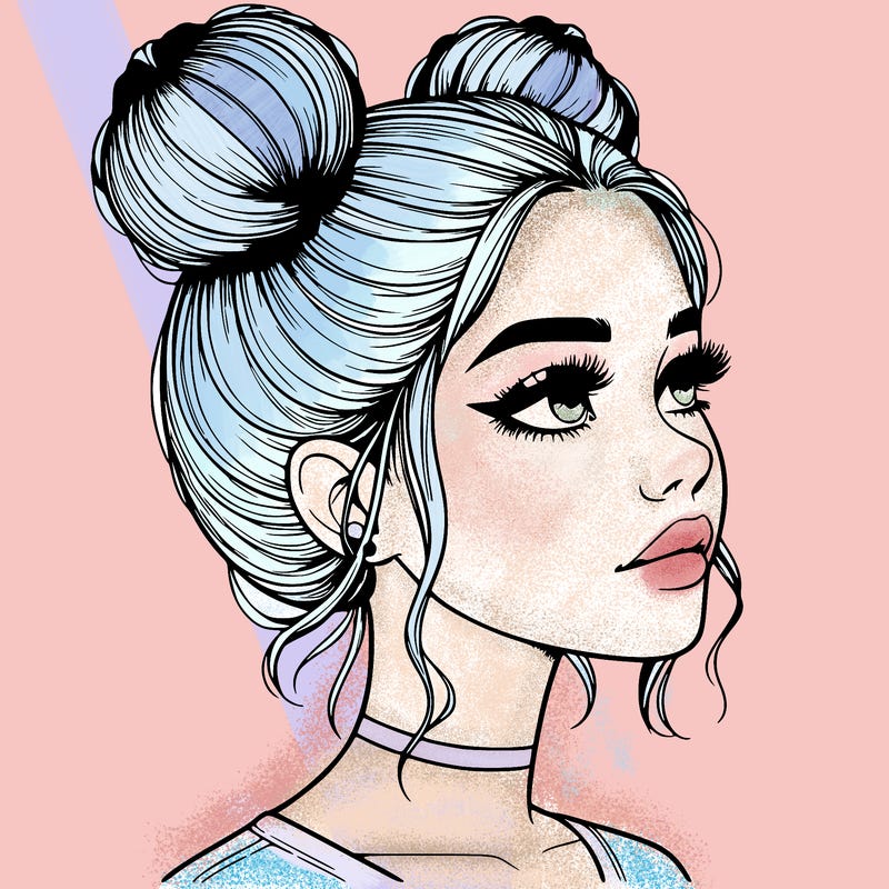 realistic girl with buns on the top of her head