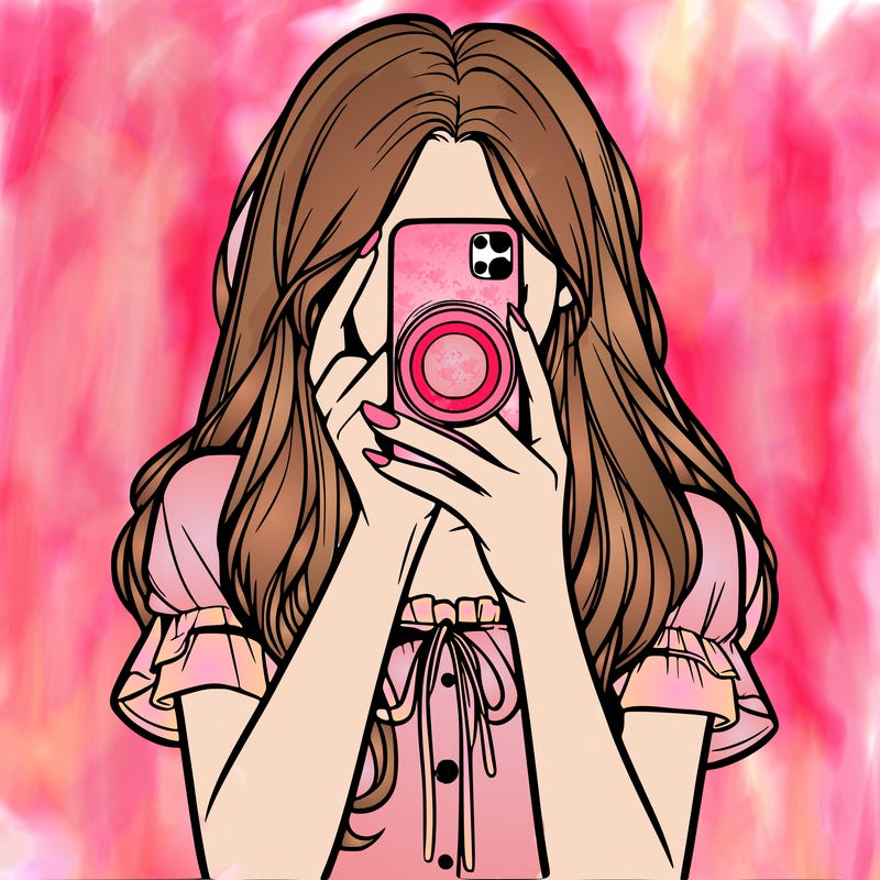 a realistic girl holding her phone taking pictures