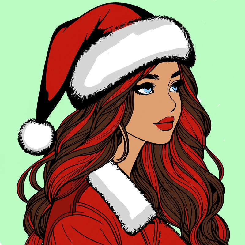 realistic girl in santa hat
