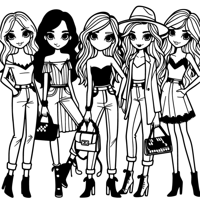 group of fashion girls wearing different outfits