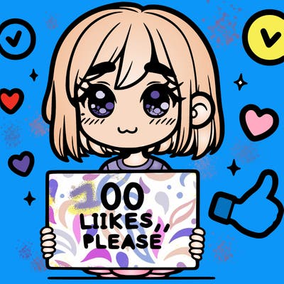 a girl with a sign saying 100 likes, please