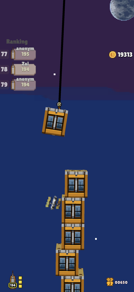 A tower being built by stacking blocks in the City Bloxx mobile game