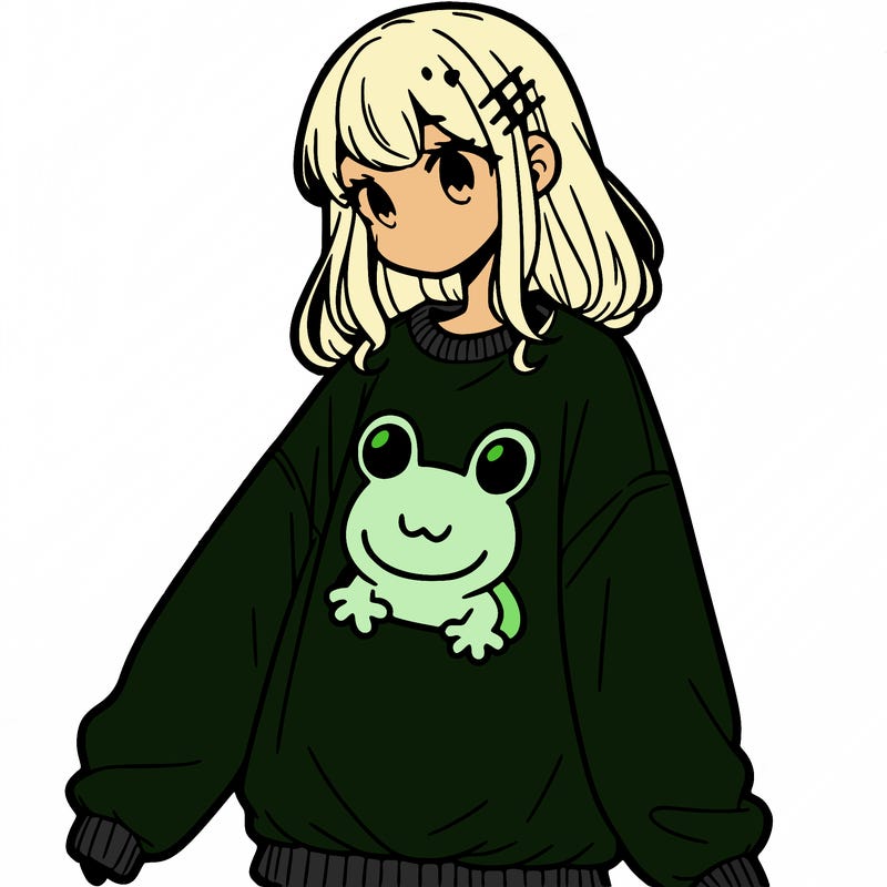 girl wearing frogging sweatshirt