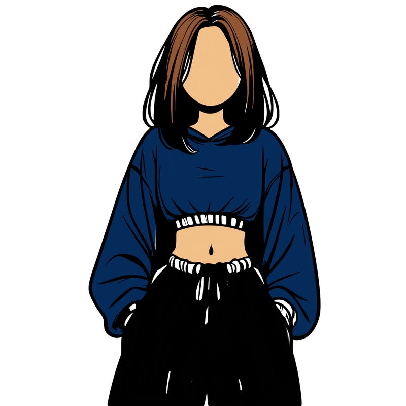 realistic girl faceless with baggy pants and a crop top