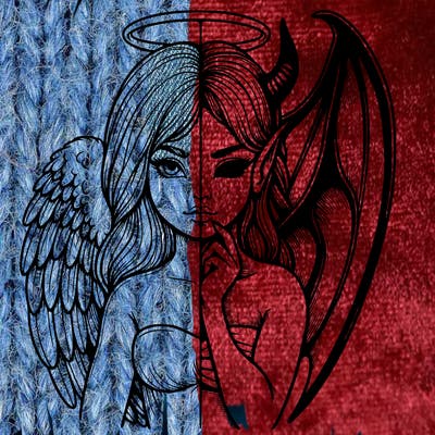 realistic angel half demon