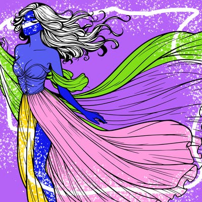 realistic woman in dress flowing the the wind