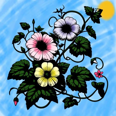 realistic flowers with vine