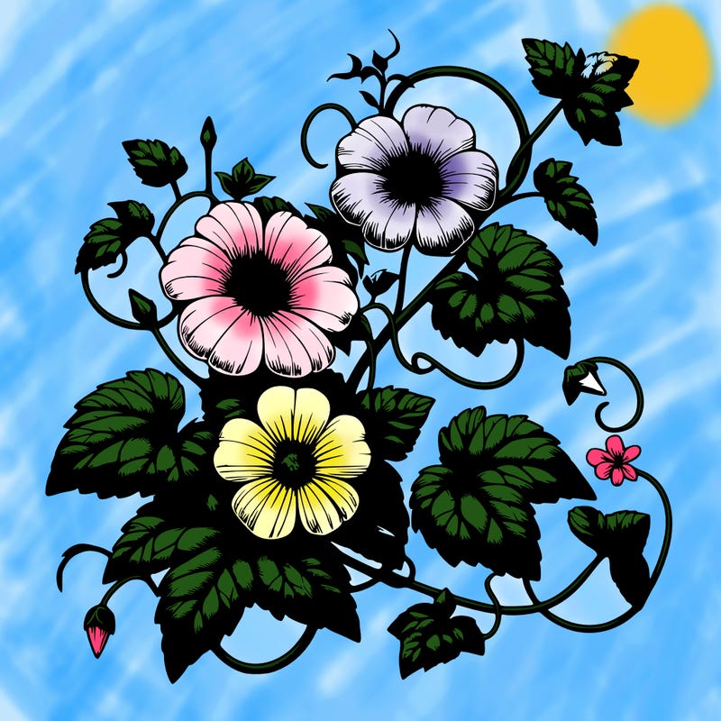 realistic flowers with vine