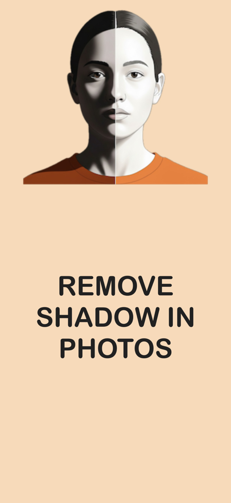 Split portrait demonstrating shadow removal from a face in a photo