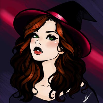realistic witch girl with wavy hair and lips