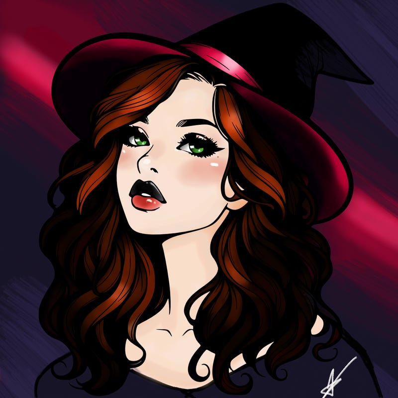 realistic witch girl with wavy hair and lips