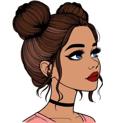 realistic girl with buns on the top of her head