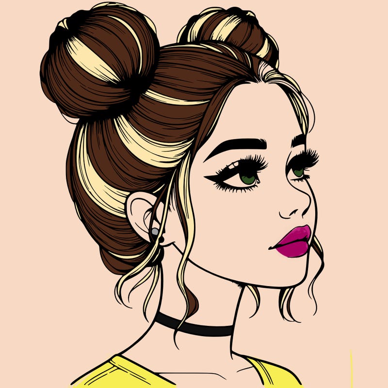 realistic girl with buns on the top of her head