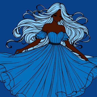 realistic woman wearing a dress that's flowing in the wind