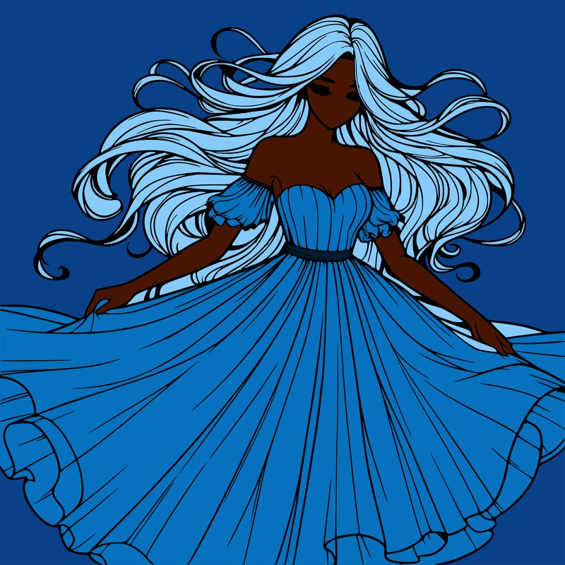 realistic woman wearing a dress that's flowing in the wind