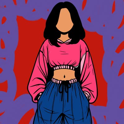 realistic girl faceless with baggy pants and a crop top