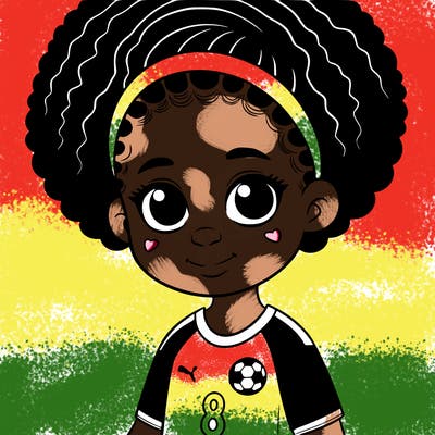 a young black girl wearing a senegalese soccer jersey