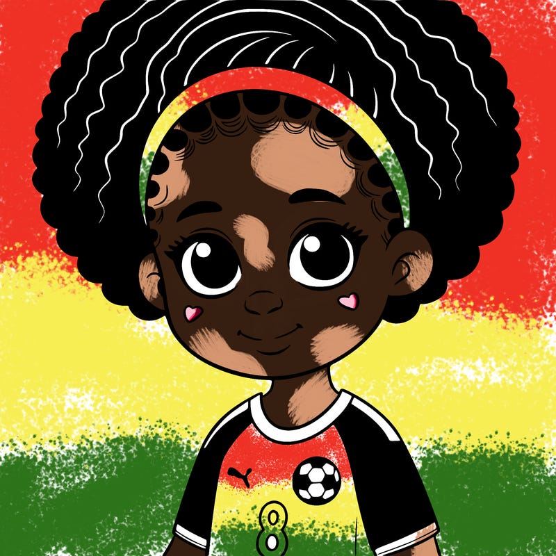 a young black girl wearing a senegalese soccer jersey