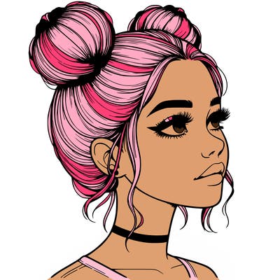 realistic girl with buns on the top of her head