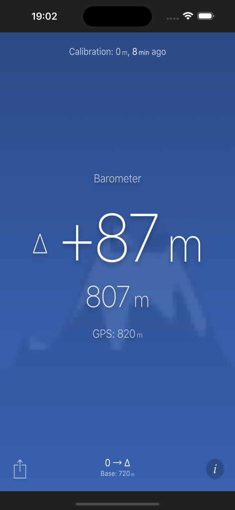 Altimeter (Barometer) - iPhone altimeter app displaying elevation gain and barometric altitude measurement