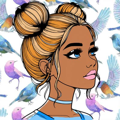 realistic girl with buns on the top of her head