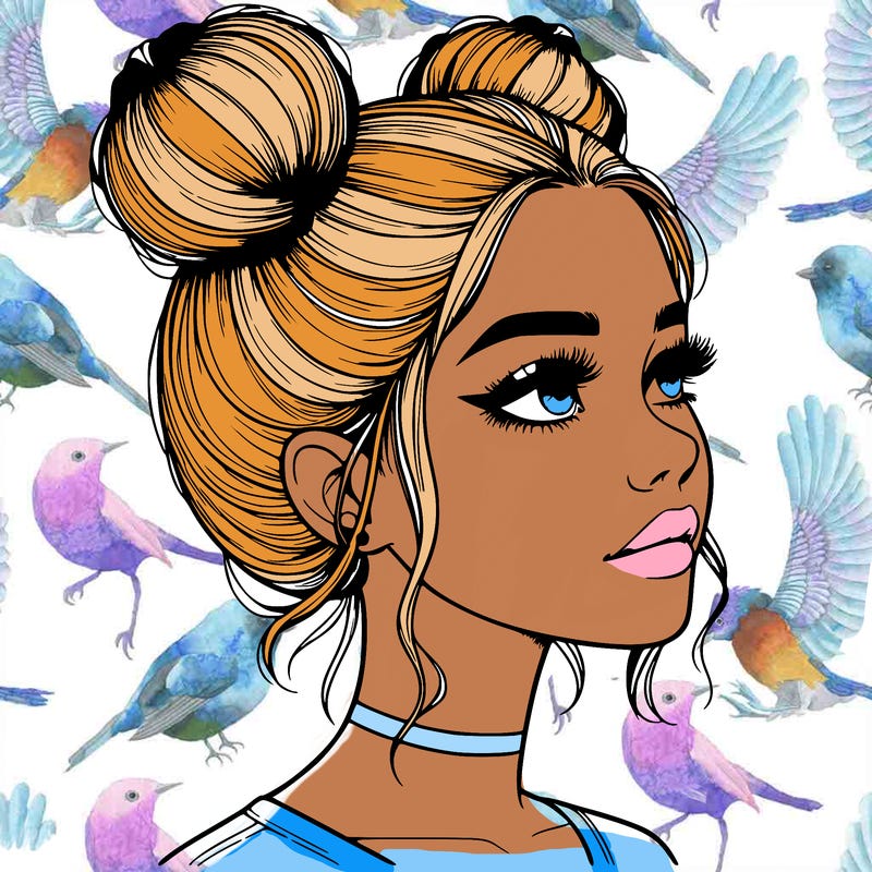 realistic girl with buns on the top of her head