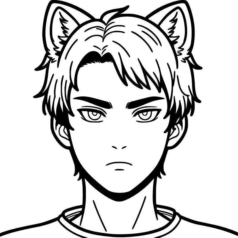 human with wolf ears and short hair and narrowed eyes
