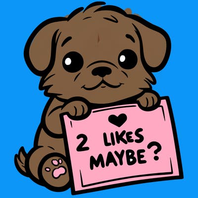 a puppy holding a sign that says 2 likes maybe?
