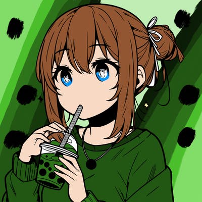 manga character drinking boba