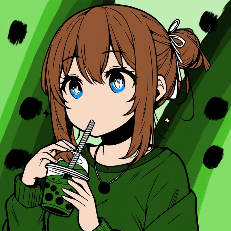 manga character drinking boba