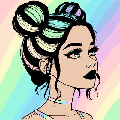 realistic girl with buns on the top of her head