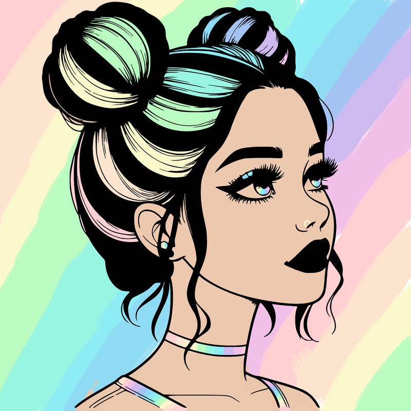 realistic girl with buns on the top of her head