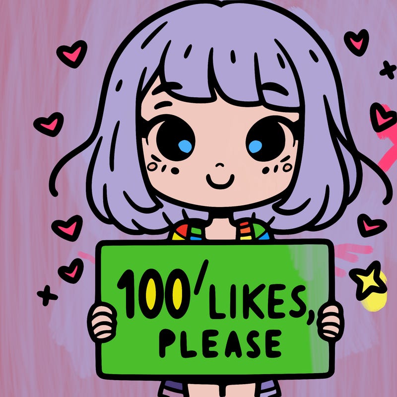 a girl with a sign saying 100 likes, please
