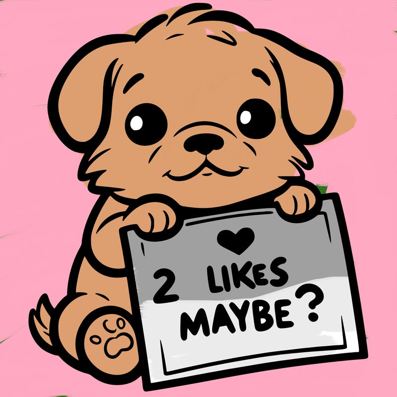 a puppy holding a sign that says 2 likes maybe?