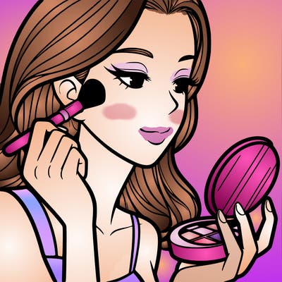 little girl putting on makeup