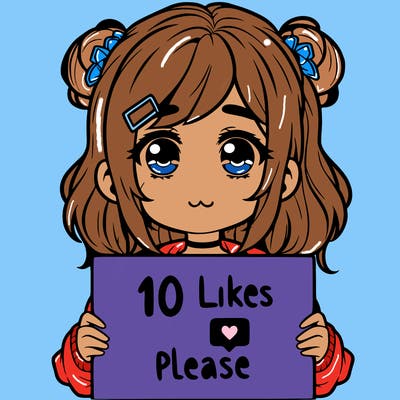 a girl with a sign saying 10 likes please
