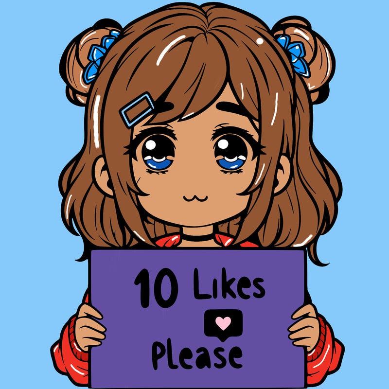 a girl with a sign saying 10 likes please