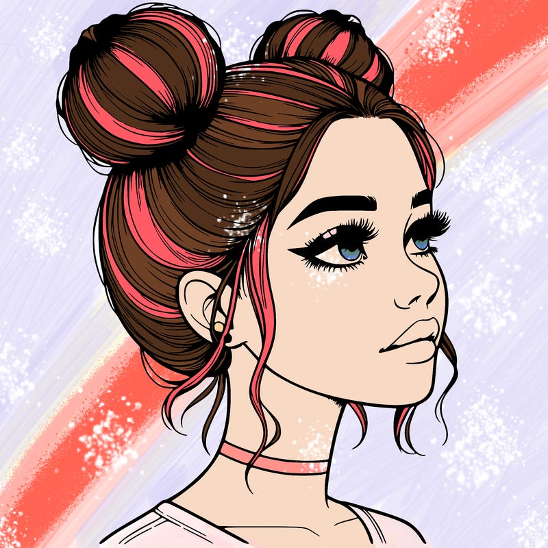 realistic girl with buns on the top of her head