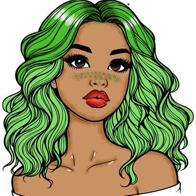 realistic girl with wavy hair and lips