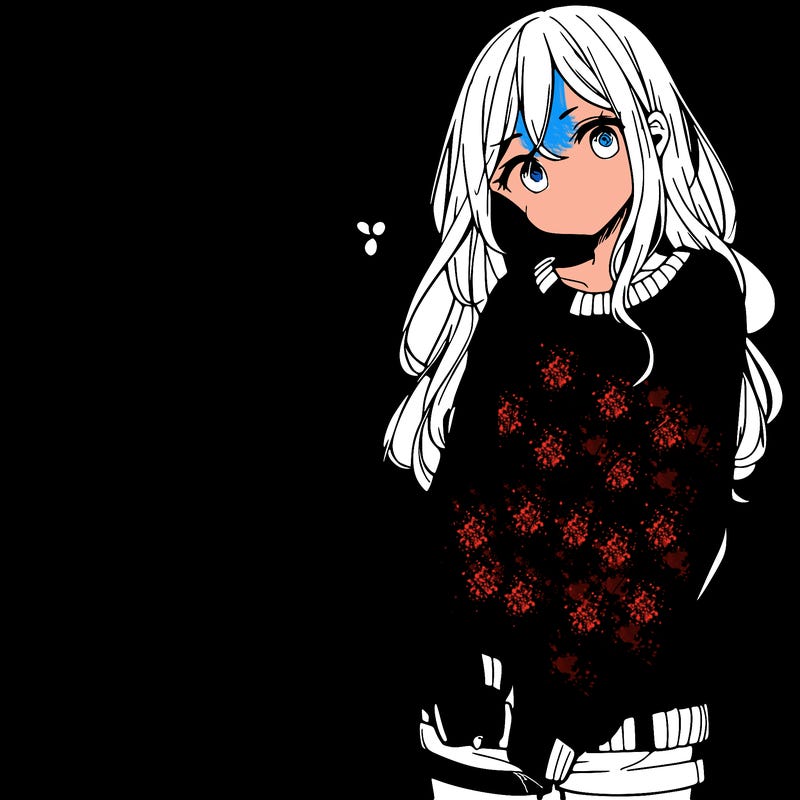 manga teen girl  in a sweater and baggy pants