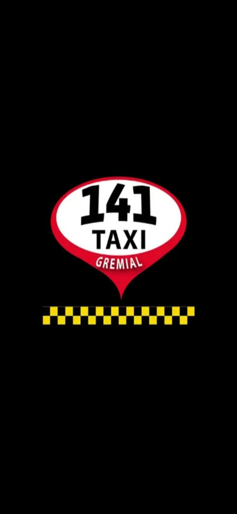 Taxi 141 - Logotipo do aplicativo Taxi 141 com um escudo vermelho e padrão xadrez amarelo em um fundo preto