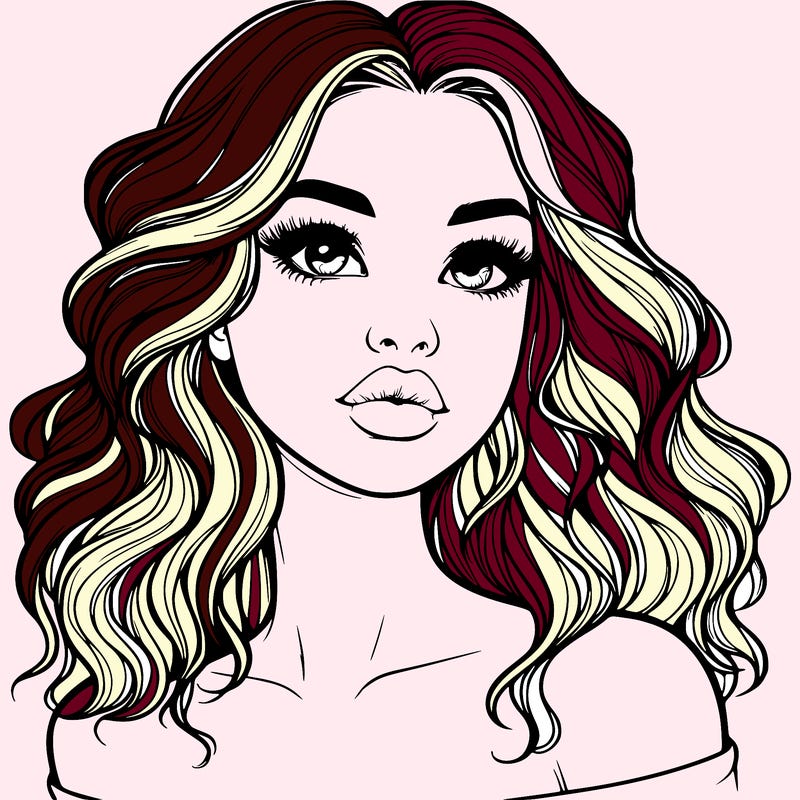 realistic girl with wavy hair and lips