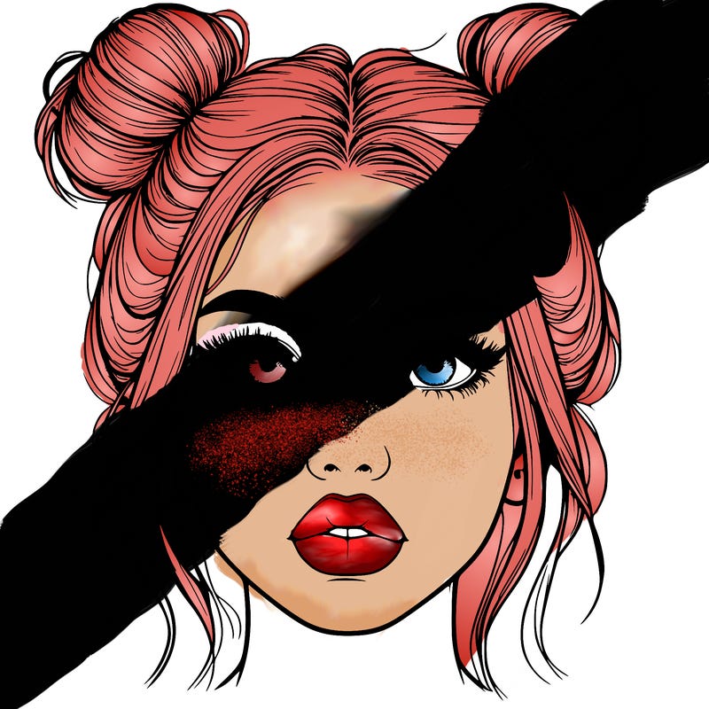 realistic girl with two buns on her hair and lips