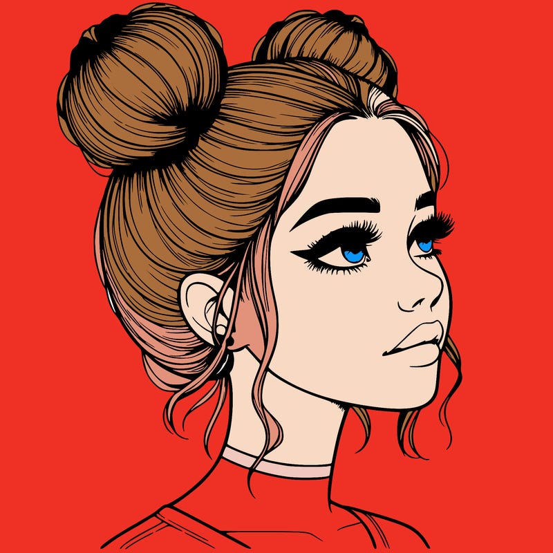 realistic girl with buns on the top of her head