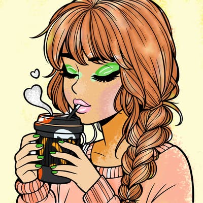 realistic girl drinking coffee