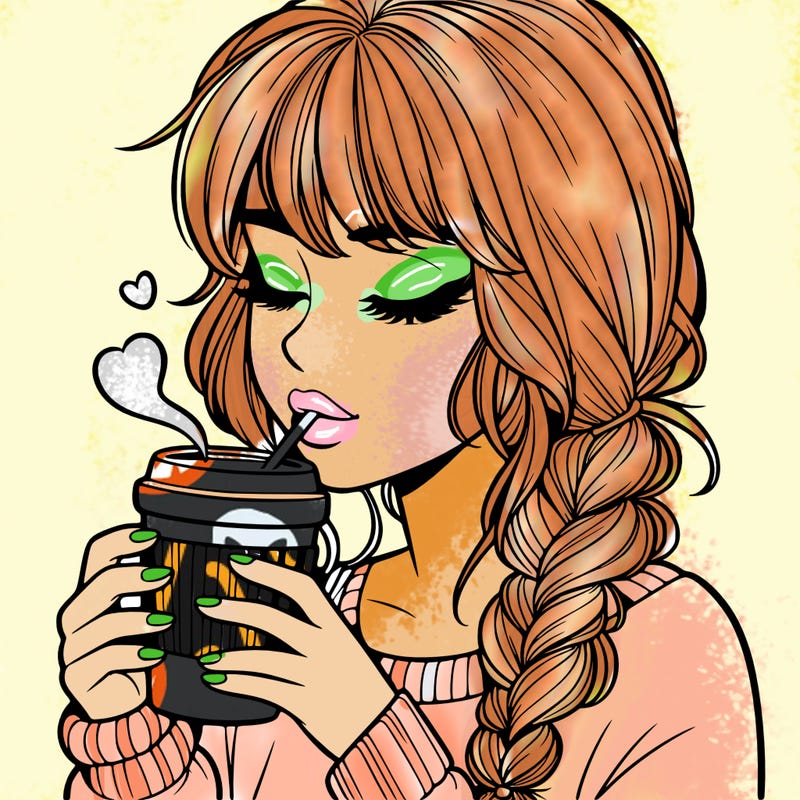 realistic girl drinking coffee