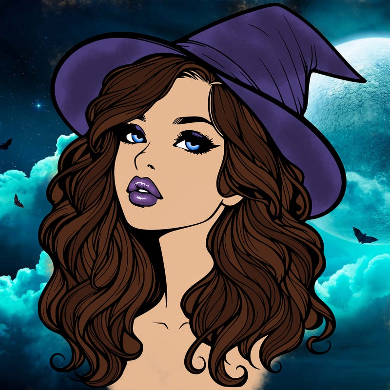 realistic witch girl with wavy hair and lips