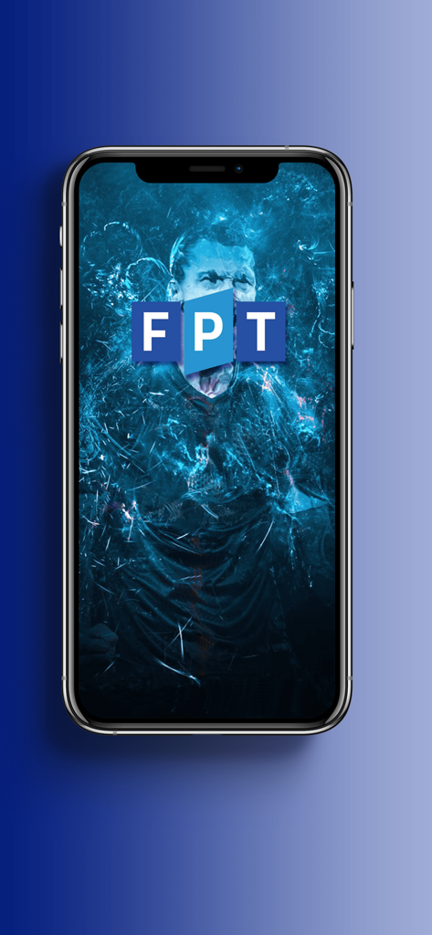 FPT Premium Tips app splash screen showing the logo over a stylized blue soccer player graphic