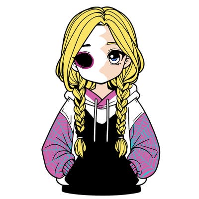 a realistic girl with a oversized hoodie and she has braids