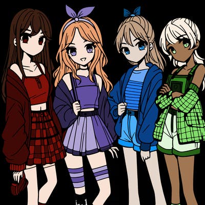teen manga girls group of 4